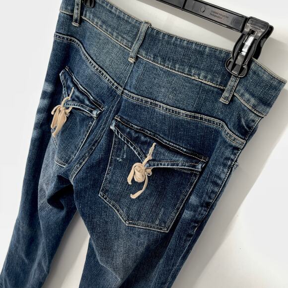 Escada Sport Selvedge Skinny Jeans Women Sz 36 / US 6 Blue Back Tie Flap Pockets - Picture 7 of 14